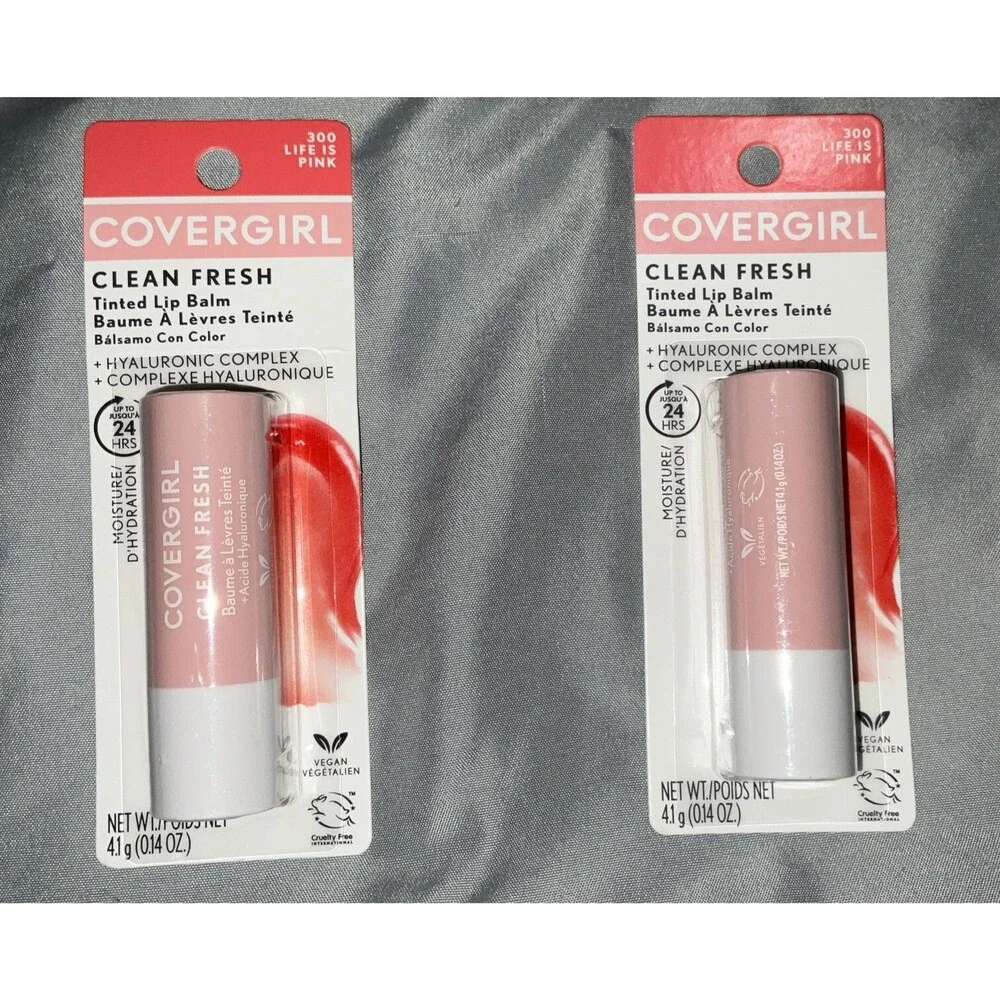 COVERGIRL CLEAN FRESH TINTED LIPBALM #300 LIFE IS PINK 0.14 ozVEGAN NEW Lot Of 2
